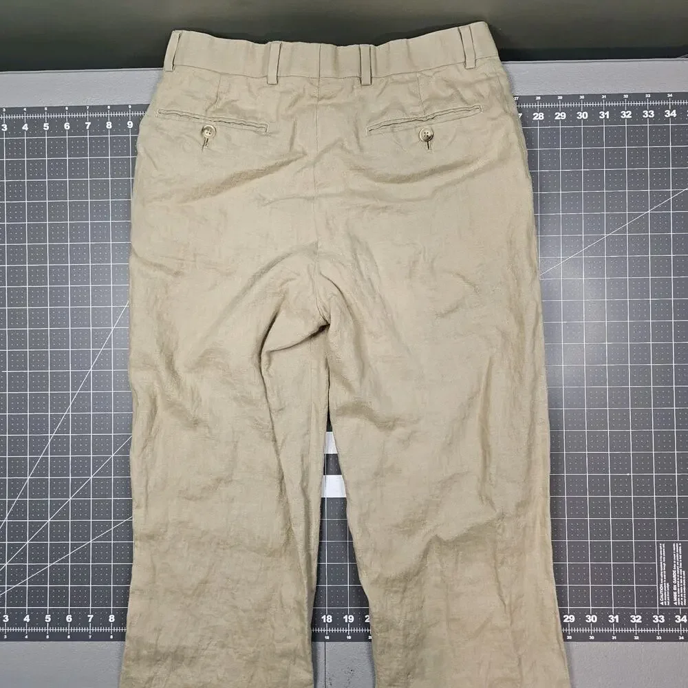 Brooks Brothers Linen Pants 30x28 Tan Khaki Straight Chinos Preppy Trousers Read